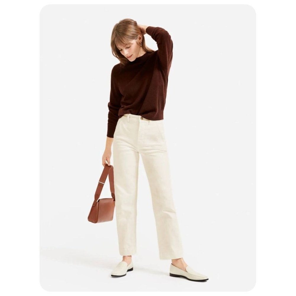 Everlane Cropped Straight Tall Pants 20 Sandstone Cream High Rise Cotton Blend